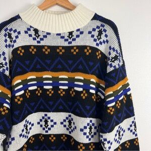 Vintage Cozy Geometric Patterned Knit Sweater